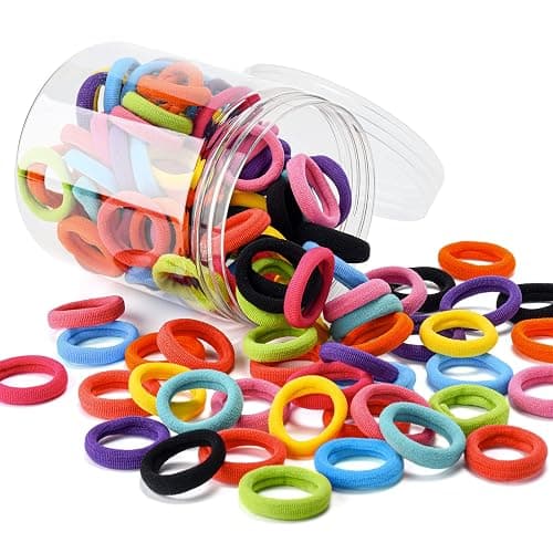 Omszte,100 Pcs Baby Hair Ties, Seamless Cotton Toddler Hair Ties for Girls and Kids, Multicolor Small Soft Hair Elastics Ponytail Holders(10Colors) - A-mixed color thumbnail 7