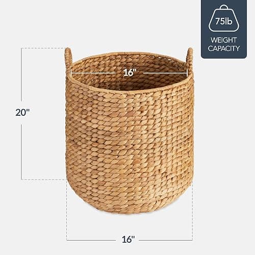 Best Choice Products Round Storage Basket w/Handles, Handwoven Water Hyacinth, Plant Holder, Storage Organizer Tote Bin for Bedroom, Living Room, Bathroom - Natural thumbnail 3