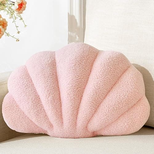 XIAIJIA Seashell Throw Pillows Shell Shaped Pillow Light Pink Sea Shell Pillows for Bed Seashell Decorative Pillow Soft Plush Pillow Sea Couch Decoration(13 X 10 inch) - Image 1