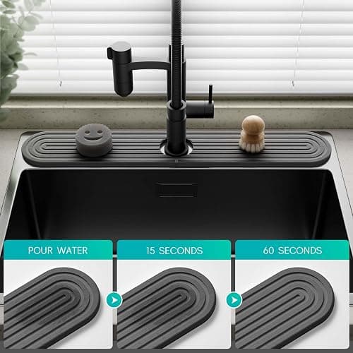Stone Faucet Mat for Kitchen Sink – Diatomite Fast-Drying Stone Tray, Faucet Mat Sink Splash Guard, Decorative Sink Protector for Kitchen Bathroom Counter [Dark Gray, 23.6''x3.9''] thumbnail 3