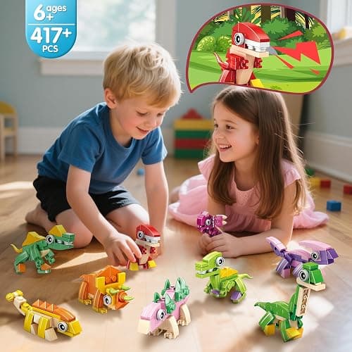 LINAYE 12 Packs Dinosaur Party Favors for Kids - 417 PCS Mini Dinosaur Building Blocks Set Toys for Boys Kids Easter Stuffers Fillers Birthday Valentines Day Gifts Classroom Prizes thumbnail 2