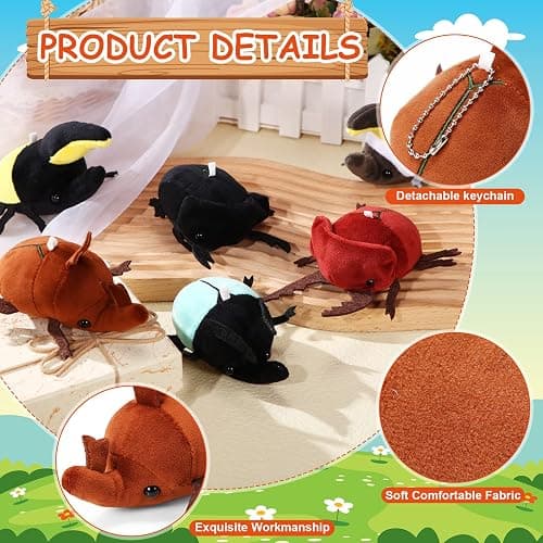 Meooeck 6 Pieces Simulation Beetle Plush Toy 4 Inch Small Beetle Stuffed Animal with Bead Chain Hanging Insect Plush Stuffed Soft Crustaceans for Boys Girls Birthday Animal thumbnail 4