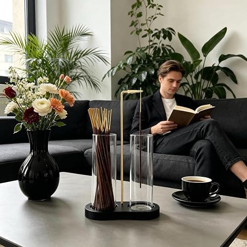 Moocervi Glass Incense Holder, Black Incense Sticks Burner Holder with Storage,Hang Upside Down Incense Holder for Sticks with Glass Ash Catcher for Meditation Yoga Spa Room Decor (Black) thumbnail 5