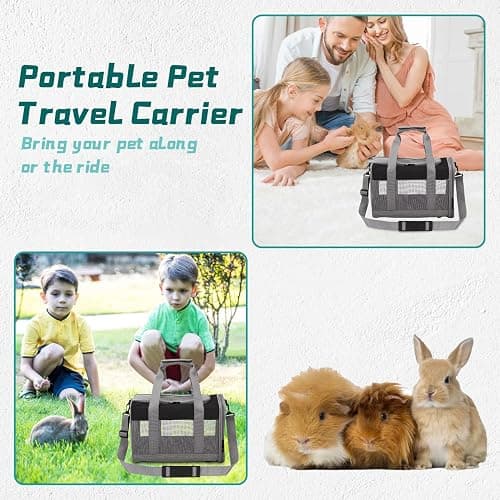 PINVNBY Bunny Carrier for Travel Camping Outdoor, Small Pet Carrier, Guinea Pig Carrier, Breathable Pet Portable Hand Bag for Hamster Bunny Guinea Pig（Black & Gray） thumbnail 7