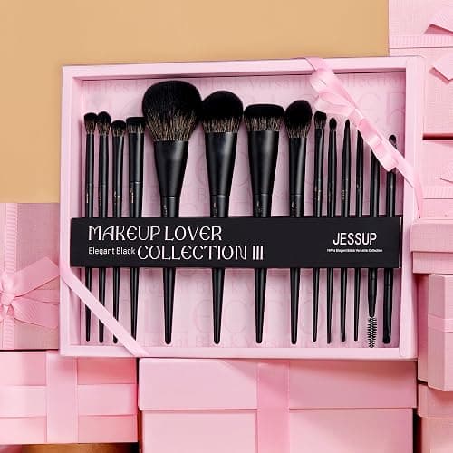 Jessup Makeup Brushes Set Jessup Make up Brushes 14Pcs Black Kabuki Foundation Eyeshadow Contour Concealer Powder Eyeliner Crease Eyebrow Blending Brush with Gift Box, T336-G thumbnail 7