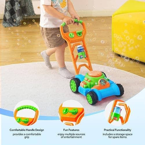 SLOOSH Bubble Lawn Mower Toddler Toys - Pretend Play Bubble Blower Machine Gardening Toy Leak-Proof for Indoor Outdoor Use, Push Toys Preschool Baby Boys Kids Halloween Birthday Gifts (Blue) thumbnail 6