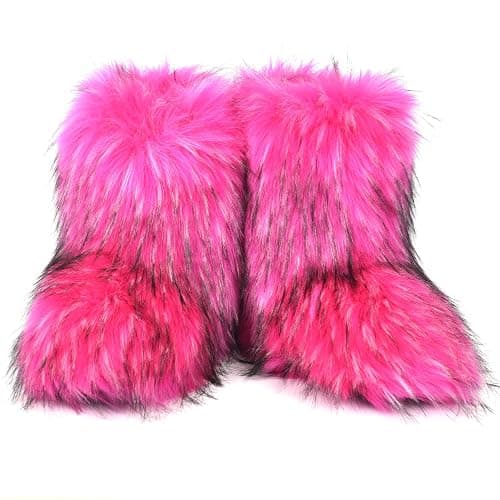 qenqenr Fashion Fur Boots,Flat Heel Comfy Plush Warm Snow Booties,2025 Winter Outdoors Furry Boots,Mid-Calf Faux fur Boot for Women. thumbnail 4
