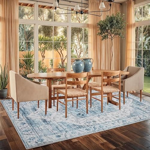 YOFOLY Washable 5x7 Area Rug - Living Room Large Rug Stain Resistant Carpet Vintage Carpet Bedroom Non-Slip Backing Home Decor Floor Decor Mat,Light Blue thumbnail 4