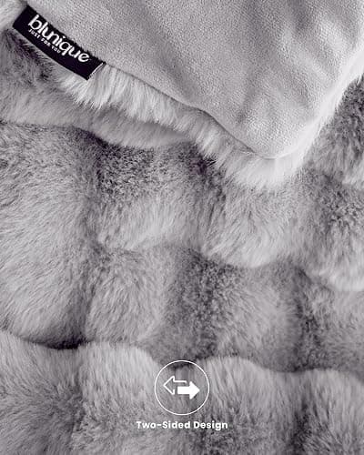 blunique Ultra Soft Cozy Faux Fur Throw Blanket, Fuzzy Plush Thick Bubble Blanket, Oversize Luxury Fluffy Blanket for Couch, Bed, and Living Room, 50x60 Inches, Light Grey thumbnail 7