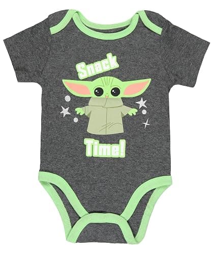 Star Wars Infant Baby Boys The Mandalorian Snack Time Grogu Baby Yoda One Piece Romper 3 Pack thumbnail 3