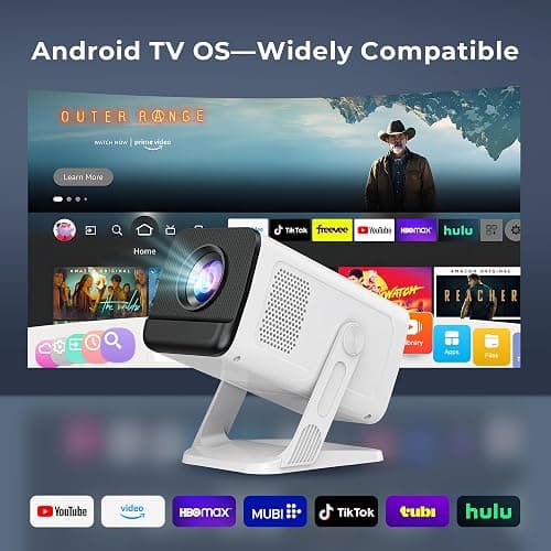 Built-in Apps 1080P 4K Support Mini Projector with Android 14, Phone Remote | Portable Smart Projector with WiFi 6 and Bluetooth 5.4 for Bedroom Auto Keystone Compatible with Netflix/iOS/HDMI/TV Stick X1 thumbnail 3