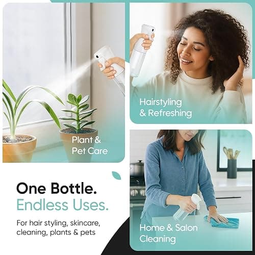 Aquableu Spray Bottle for Hair – Continuous Mist Spray Bottle for Hair Care, Styling, Cleaning, Plants, Pets & Essential Oils (Clear, 6.76oz/200ml) thumbnail 7