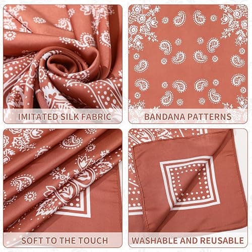JATEBI 6 Pcs 27'' Square Head Scarves for Women Silk Like Lightweight Bandana Scarf with Paisley and Floral Patterns thumbnail 3