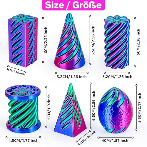 dikale 6 Packs Spiral Cone 3D Printed Fidget Toy Set, Flexible Impossible Cone Pyramid Passthrough Toys for Stress Relief, Desk Deco Relaxing for Kids Adults, Rose Red + Dark Blue & Dark Blue + Green thumbnail 2
