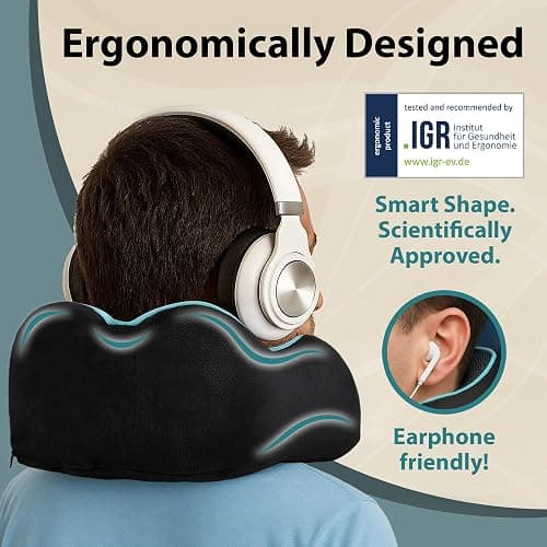 FLOWZOOM Comfy Memory Foam Travel Pillow for Airplane & Car – Adjustable Travel Neck Pillow with 360° Support, Soft, Washable Plush Cover and Compact Mesh Bag - Black thumbnail 8