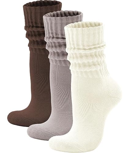 Acomono Scrunch Crew Socks 3 Pack – Retro Slouchy Cotton Calf Socks for Men & Women Cushioned Solid Stacked Boot & Sneaker - Image 1