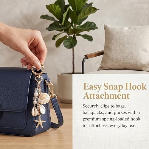 Angyape Gold Beach Keychain Cute Starfish Pearl Sealshell Keychain Bag Charms Purse Charms Summer Travel Gifts for Women thumbnail 4