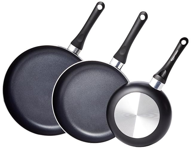 Amazon Basics Non Stick 3-Piece Kitchen Cookware Set, Includes 8-inch, 10-inch, 12-inch Pan, Black - Image 1