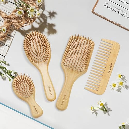 DEBETOOL Bamboo Hair Brush Set, Natural Wooden Bamboo Comb Paddle Detangling Hairbrush for Hair Growth - Wide-tooth and Tail Comb Suitable for Thick/Thin/Curly/Dry Hair thumbnail 5