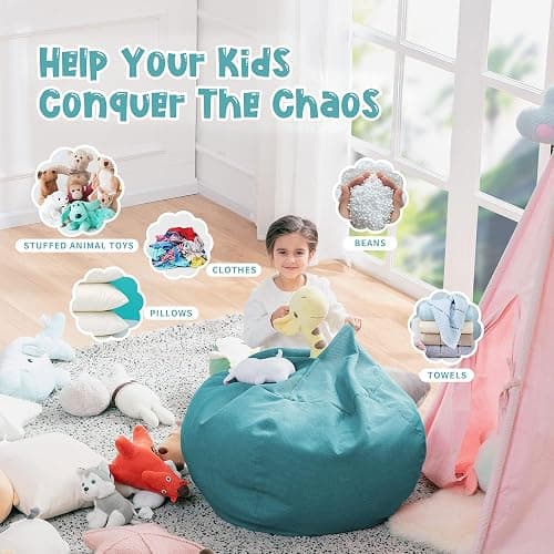 Nobildonna 2.5 ft Bean Bag Chair Cover for Kids,Turquoise 200L | No Filler Washable Stuffed Animal Storage Beanbag Chair Cover 74" Extra Large Opening Premium Corduroy Bean Bag Cover thumbnail 7