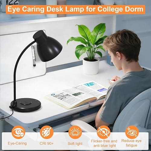 Vicsoon Desk Lamps for Home Office - LED Desk Lamp with Wireless Charger, 3 Color Modes Dimmable Eye-Caring Study Reading Desk Light, Small Flexible Arm Table Lamp for College Dorm Room Bedside, Black thumbnail 5