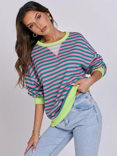 ANRABESS Women Striped Sweatshirts Oversized Crewneck Long Sleeve Shirts Y2K Pullover Top 2025 Fall Outfits Fashion Clothes thumbnail 6