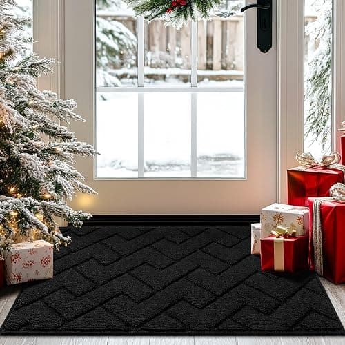 hicorfe Indoor Doormat,Welcome Door Mat TPR Backing Non Slip Mats 20"x31.5" Absorbent Resist Dirt Entrance Doormat Inside Floor for Entryway Washable Low-Profile (Black) - Image 1