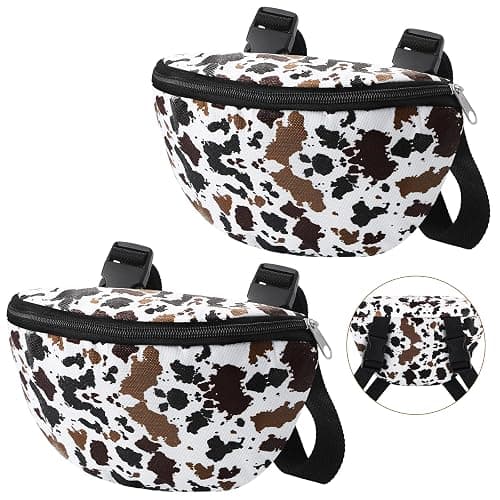 Huhumy 2 Pcs Insulated Saddle Pouch Print Endurance Waterproof Saddle Bag for Holding Cellphone Key Horse Riding Gear(Cow Print) - Image 1