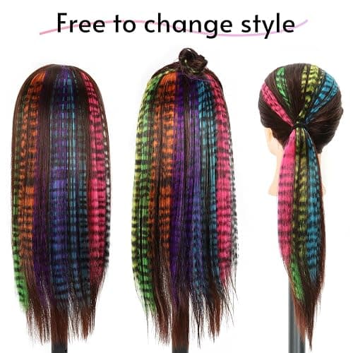 EXTACIO 10pcs/pack Raccoon Tail Hair Extensions Synthetic Clip in Leopard print Hair piece 18inch Long Straight Colorful striped Hairpieces Halloween Party Cosplay Y2K Use for Women Girls thumbnail 5