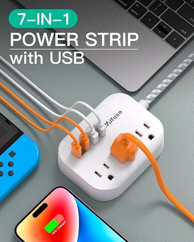 Cruise Ship Essentials - Mifaso Power Strip with USB Ports, 5Ft Flat Extension Cord with Multiple Outlets, USB Charging Station with Non Surge Protector for Cruise Ship, Travel, Dorm Room Essentials thumbnail 2