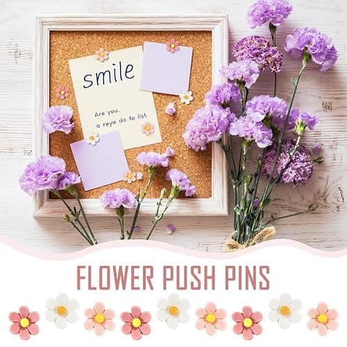 50 Cute Flower Push Pins for Corkboard & Bulletin Board - Decorative Floret Thumb Tacks for Office, Photo & Poster Wall thumbnail 4