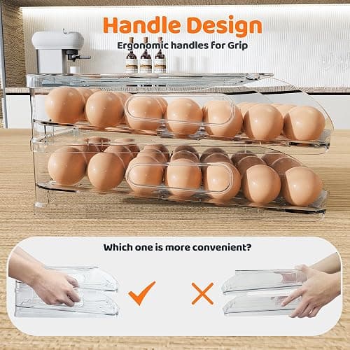 SMRCAD Egg Holder for Fridge, Automatic Steady Rolling Egg Dispenser with Silicone Bumpers & Handle for Refrigerator, Large Capacity Egg Organizer with Lid thumbnail 6