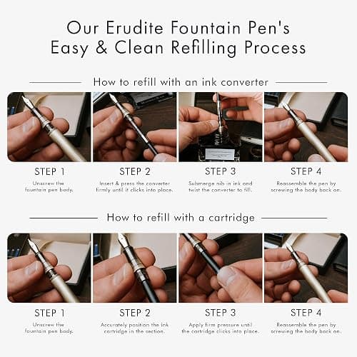 Wordsworth & Black Luxury Fountain Pen Set for Writing, Bent Nib, All Black | Gift for Men & Women, Brass Body, German Iridium, Calligraphy, Converter + 24 Ink Cartridges, Refillable, Stylo Plume thumbnail 9