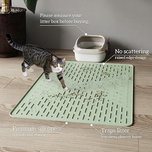 OHMO Cat Litter Mat Large Trapping Mat Premium Silicone Rubber 31.5x23.6 Sage Green, Waterproof and BPA Free Kitty Litter Box Mat, Easy to Clean and Keeps The Floor Tidy thumbnail 6