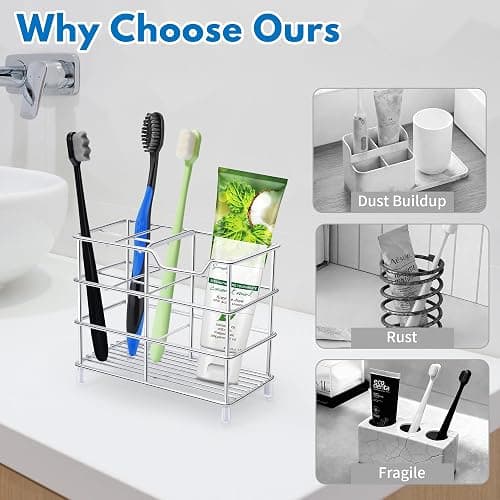 Toothbrush Holders for Bathrooms 304 Stainless Steel Quick Drying Silver | Upgrade Heavy Duty Sturdy Durable Toothpaste Holder Bathroom Organizer Storage Decor Accessories Tooth Brush Holder Caddy thumbnail 3