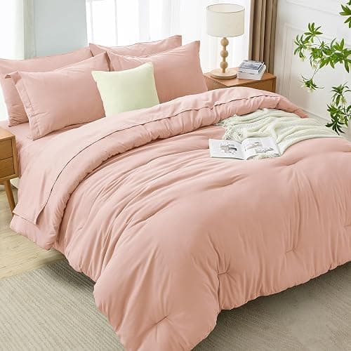 MUXHOMO Queen Comforter Set 7 Pieces, Soft Bed in a Bag, Rose Gold | All Season Queen Size Bedding Set with Comforter, Flat & Fitted Sheets, Pillowcases & Shams, OEKO-TEX Down Alternative Fill thumbnail 7