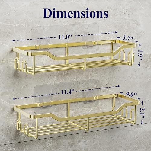 Kitsure Shower Caddy Large - Adhesive Shower Organizer, Stainless Steel Shower Shelf for Inside Shower, No Drill Bathroom Organizers and Storage, Home Decor Accessories, 2 Pack, Gold - Gold - Large thumbnail 2