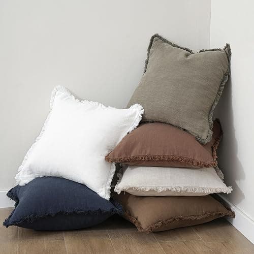 Foindtower Set of 2 Decorative Linen Fringe Throw Pillow Covers Cozy Boho Farmhouse Cushion Cover with Tassels Soft Accent Pillowcase for Couch Sofa Bed Living Room Home Decor,18×18 Inch,Navy Blue thumbnail 6