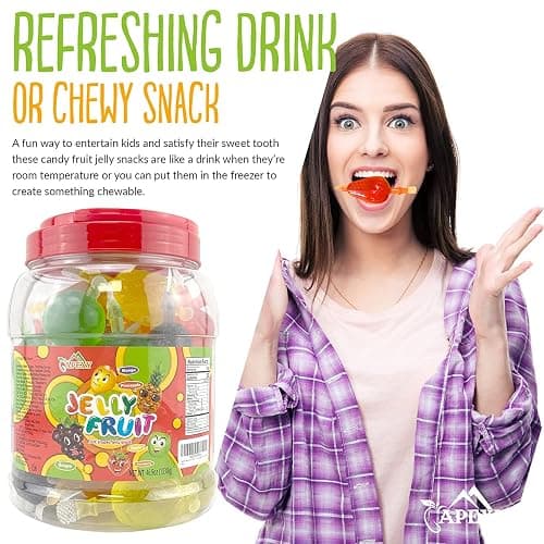 Apexy Jelly Fruit Candy – Assorted Fruit Flavors, Halloween Treat Juicy Chewy Gel Snacks, Kids & Adults Party Favors, Fun Treats for Goodie Bags & Events 46.9oz (1330g) thumbnail 4
