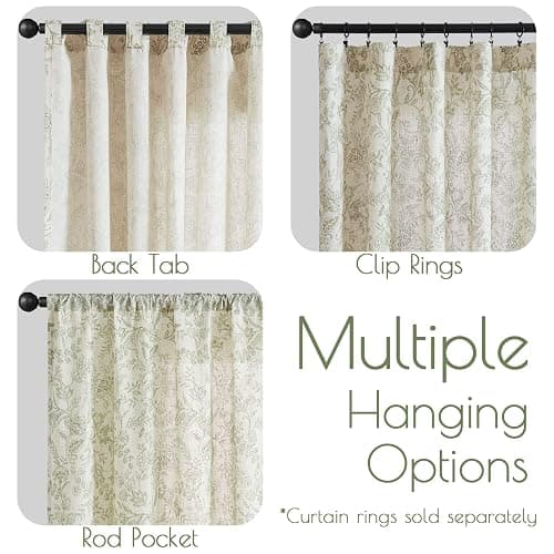 Lazzzy Linen Curtains Farmhouse Green Floral Print Curtains 84 Inches Long Back Tab Drapes for Living Room Bedroom Semi Sheer Patterned Country Vintage Curtains 2 Panels Set Rod Pocket Green on Beige thumbnail 6