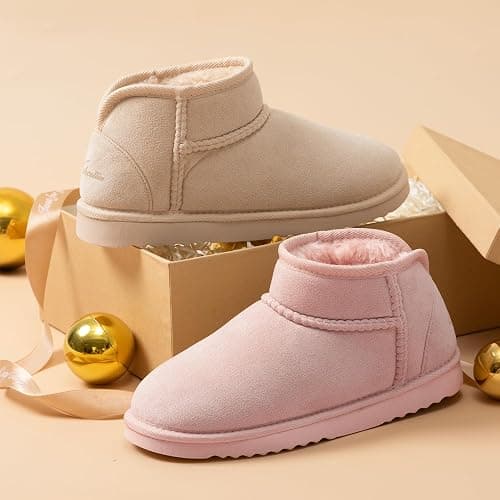 Wishcotton Women's Cozy Short Bootie Slippers, Winter Warm Hard Bottom House Shoes with Fuzzy Lining for Indoor Outdoor thumbnail 7