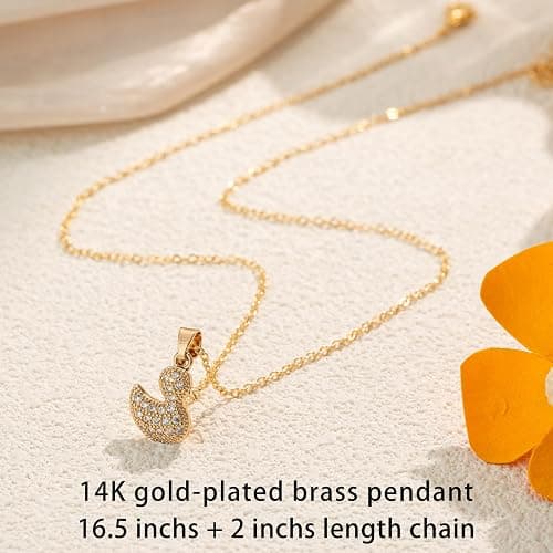 14K Gold Plated Pendant Necklace for Women, Dainty Charm Good Luck Inspirational Gifts for Her Friendship Necklace Cherry, Positive Duck, Shell Pearl Fish Beach Jewelry thumbnail 2