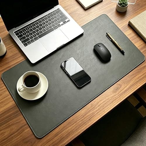 PIPRE Desk Mat, 22 x 30 cm, Premium Leather Mouse Mat, Non-Slip Table Mat, Desk Mat, Multifunctional Office Mousepad, Desk Accessories for Office and Home Office (Dunkelgrau) - Image 1