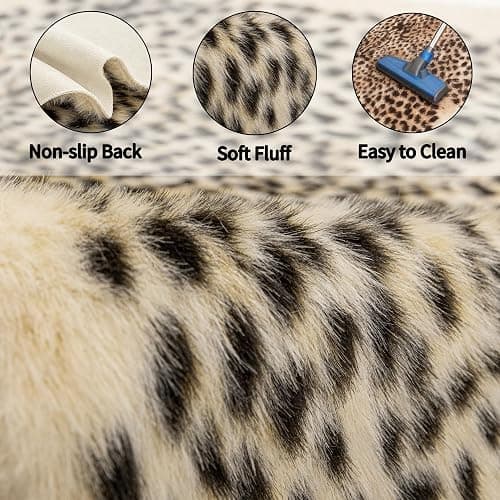 Mibathni Leopard Print Rug, Cheetah Rugs 3.3 x 3.1ft, Small Decor Carpet | Realistic Cheetah Print Rug, Faux Fur Cowhide Animal Skin Hide Leopard Area Rugs for Living Room Bedroom Office Hallway thumbnail 4
