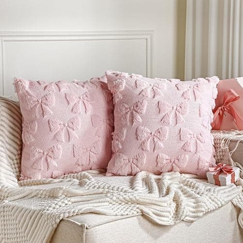 FUFRE 2 Stück Schleife Kissenbezug 45x45 cm, Kissenbezüge Schleifen 45x45 Deko Wohnzimmer Modern Kissenhülle Zimmer Deko Aesthetic Zierkissenbezüge Muttertag Dekokissen Geschenk für Mama (Rosa) thumbnail 3