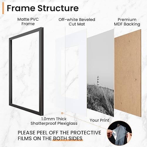 Venusmiles 16x24 inch Picture Frame, 16x24 Photo Frames with 12x18 Removable Mat - High Definition Plexiglass - Vertical and Horizontal Display - Wall Hanging Poster Frame - Black, 3 Pack thumbnail 5