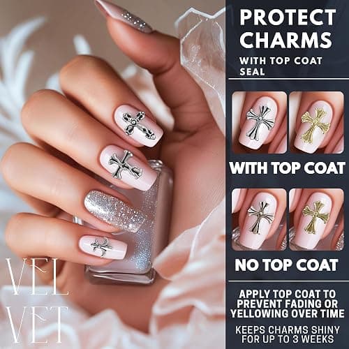 Silver and Gold Cross Nail Charms – 240 Pcs Cross Charms for Nails Crafted from Acrylic & Alloy, Long-Lasting Metallic Shine – Easy-to-Use Nail Decorations for Home, Salon & Holiday Manicure Ideas thumbnail 5