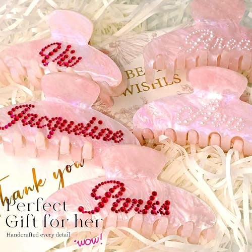 Personalized Colorful Name Hair Claw Clips for Women,Custom Hair Clips with Diamond,Cute Hair Accessories 4",Handmade Rhinestones Hair Clamp Gifts for Mom,Bride,Wife,Bridesmaid,Couples(Pink Sugar) thumbnail 5