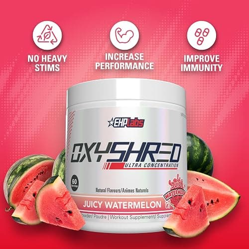 EHPlabs OxyShred Thermogenic Pre Workout Powder & Shredding Supplement - Preworkout for Men & Women, Sugar Free Energy Powder with 150mg of Caffeine - Juicy Watermelon, 60 Servings thumbnail 3