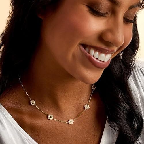 SmileBelle Pearl Necklaces for Women, Daisy Pearl Choker as Y Shaped Pearls Jewelry Gold Heart Necklace for Christmas Teen Gifts Trendy Stuff Birthday Gifts White Baroque Necklace as Wedding Jewelry thumbnail 2